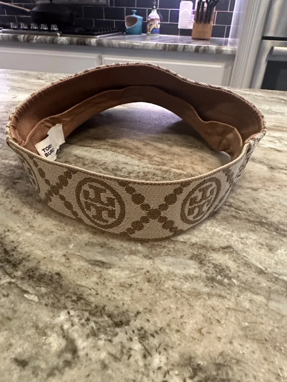 Tory Burch T Monogram Jacquard Visor Hazel NWOT
